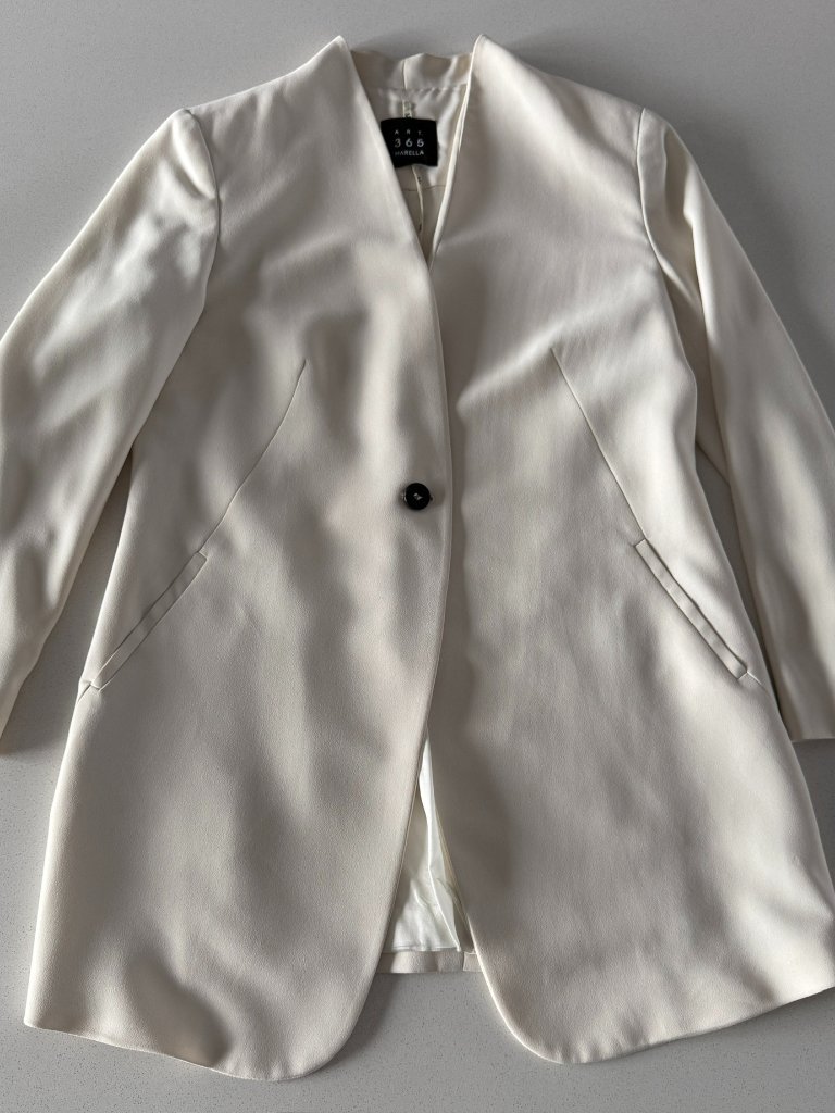 Marella Long Envers Satin Blazer, Wool White, Us 8, Like New